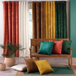 Rideau occultant en velours feuilles de monstera (140x240 cm - Terracotta)