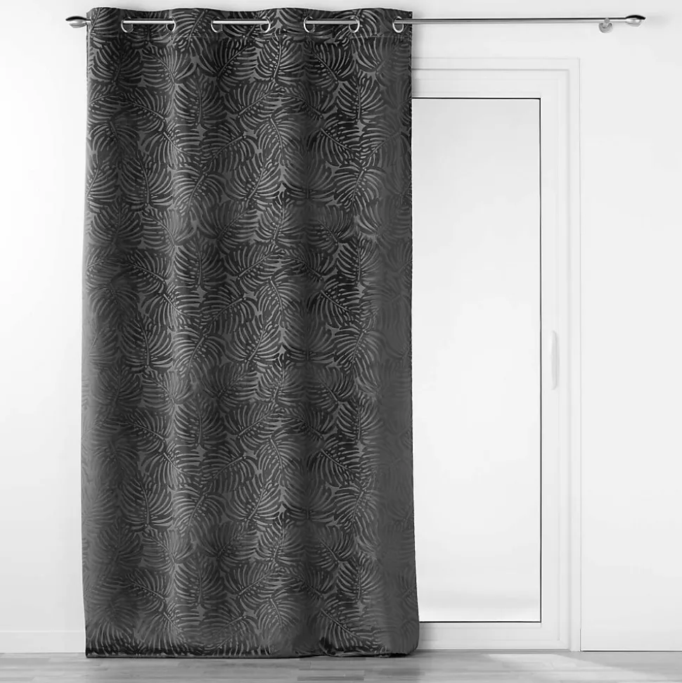 Rideau occultant en velours feuilles de monstera (140x240 cm - Gris)