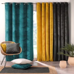 Rideau occultant en velours feuilles de monstera (140x240 cm - Gris)
