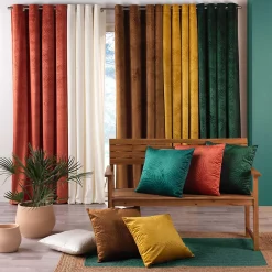 Rideau occultant en velours feuilles de monstera (140x240 cm - Bleu)