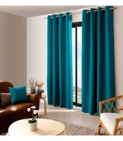 Rideau occultant et isolant uni bleu canard 140x240cm - 140x240cm - Bleu canard