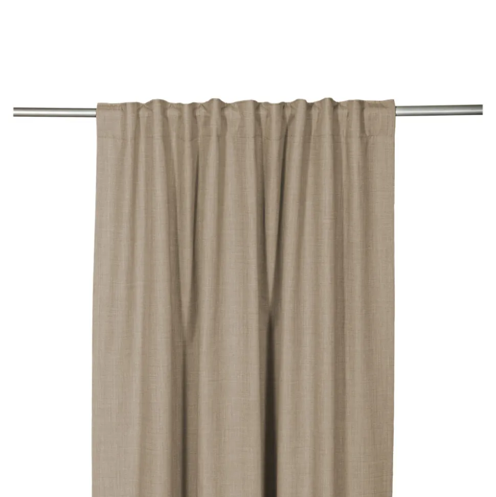 Rideau occultant galon fronceur, tissu effet tissé beige lin H.300 x l.140cm, GoodHome Novan