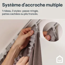 Rideau occultant galon fronceur, tissu effet tissé beige lin H.300 x l.140cm, GoodHome Novan