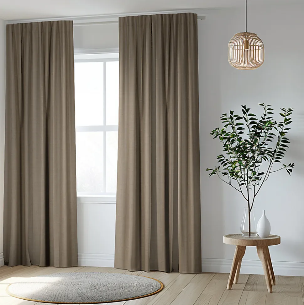 Rideau occultant galon fronceur, tissu effet tissé beige lin H.300 x l.140cm, GoodHome Novan