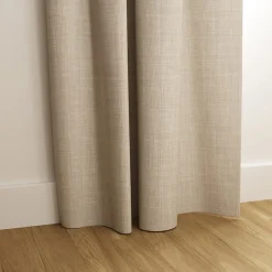 Rideau occultant galon fronceur, tissu effet tissé beige lin H.300 x l.140cm, GoodHome Novan
