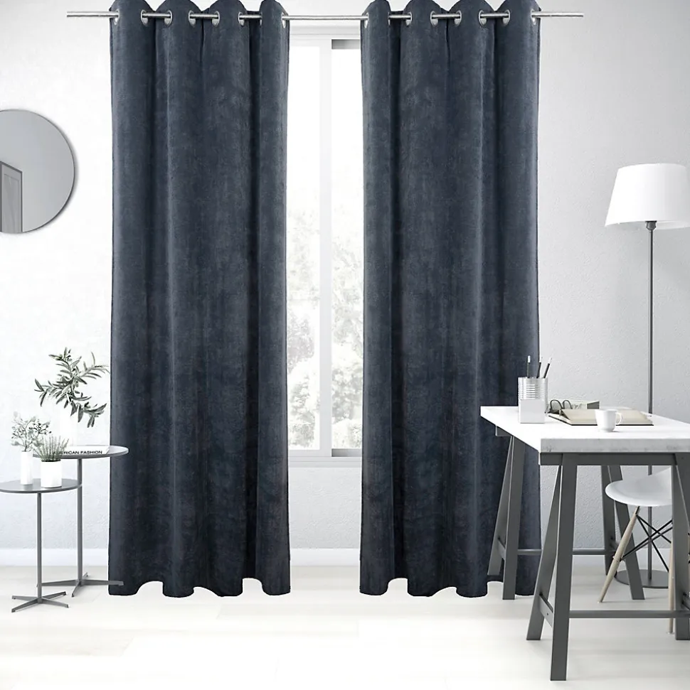 Rideau occultant GoodHome Cather bleu marine H. 260 x l.140 cm
