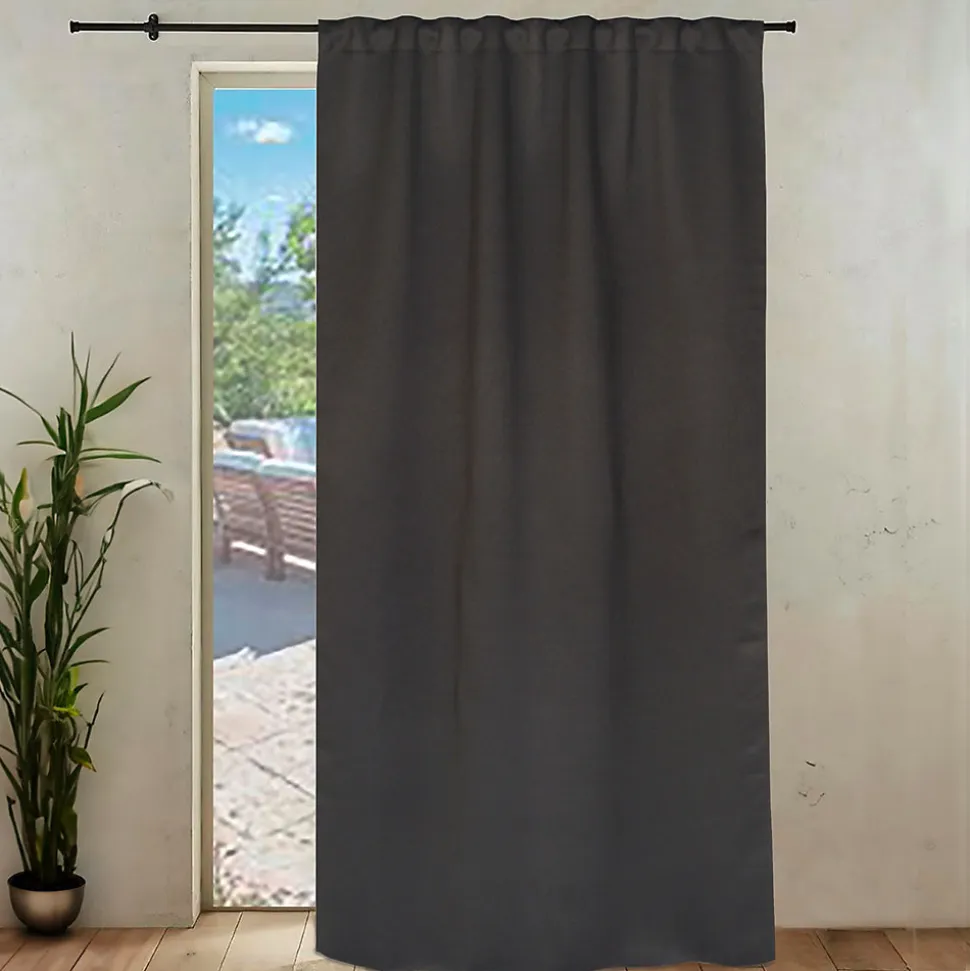 Rideau occultant ignifugé 100% en polyester, 140x260 cm, gris foncé, finition galon fronceur