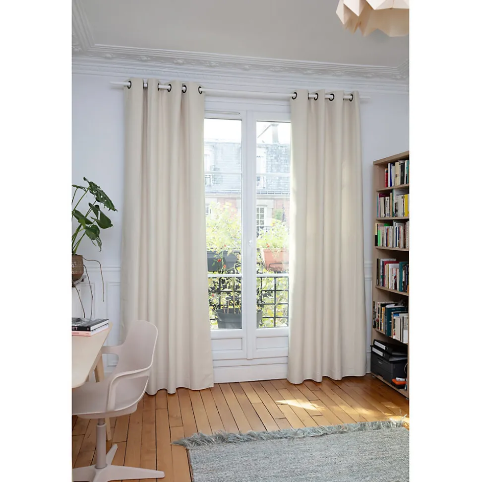 Rideau occultant thermique doublé à œillets uni blanc coquille L.250 x l.130 cm, Rocle Moondream