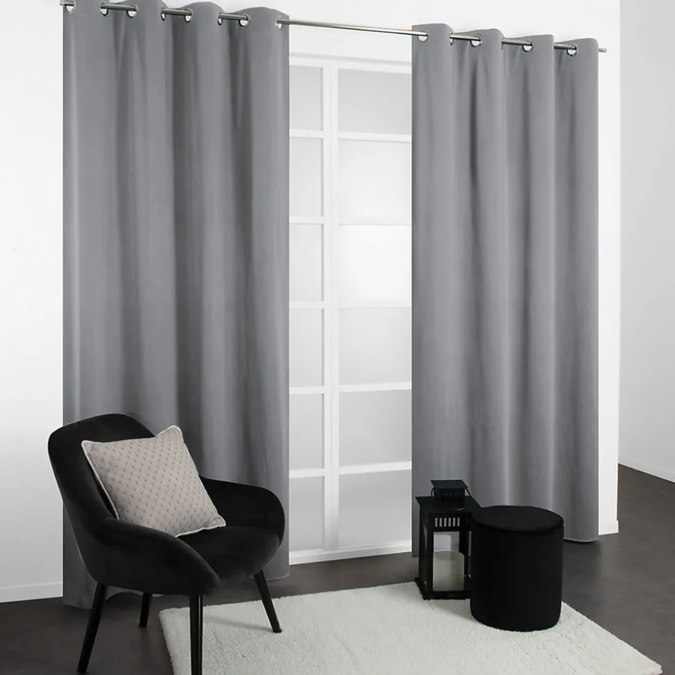 Rideau occultant thermique à oeillets gris clair L.240 x l.135cm, JBY Creation