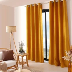 Rideau occultant uni et fileté (140x240 cm - Jaune moutarde)