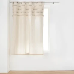 Rideau Petite Hauteur à Œillets 140 x 180 cm Coton Uni + Top Tissé à Franges Atlas Naturel