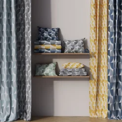 Rideau tamisant à œillets effet flammé Peca imprimé géométrique bleu marine H.260 x l.140cm GoodHome