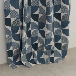 Rideau tamisant à œillets effet flammé Peca imprimé géométrique bleu marine H.260 x l.140cm GoodHome