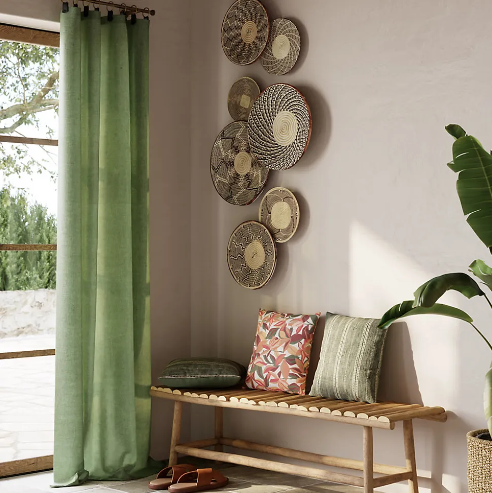 Rideau tamisant à œillets en lin Ambala vert kaki clair H.260 x l.140cm GoodHome