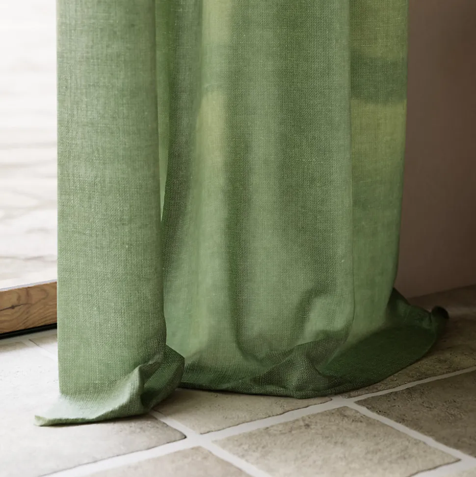 Rideau tamisant à œillets en lin Ambala vert kaki clair H.260 x l.140cm GoodHome