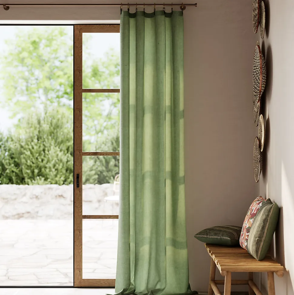 Rideau tamisant à œillets en lin Ambala vert kaki clair H.260 x l.140cm GoodHome