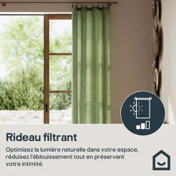 Rideau tamisant à œillets en lin Ambala vert kaki clair H.260 x l.140cm GoodHome