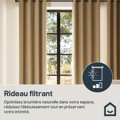 Rideau tamisant à œillets effet tissé Novan jaune H.260 x l.140cm GoodHome