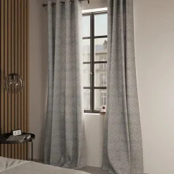 Rideau tamisant à œillets effet jacquard Jind gris clair H.260 x l.140cm GoodHome