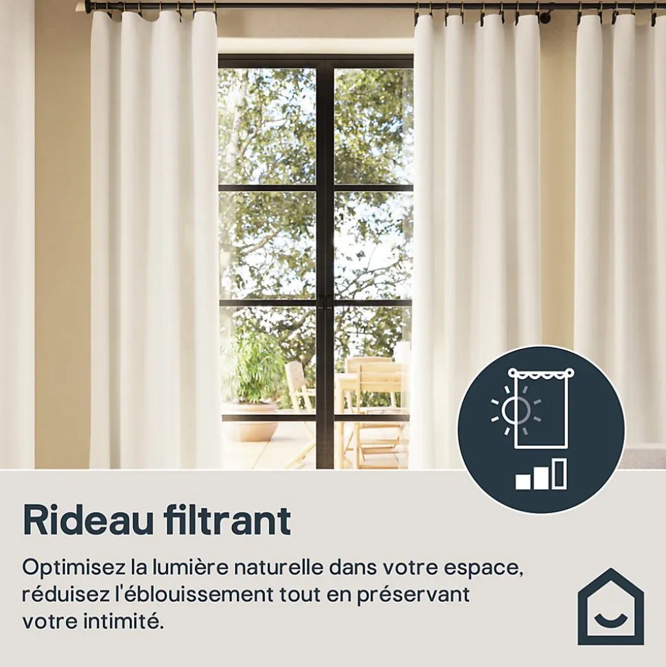 Rideau tamisant à œillets en lin Ambala blanc H.260 x l.140cm GoodHome