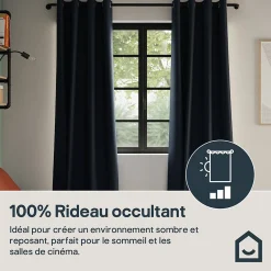 Rideau tamisant à œillets effet tissé Novan bleu marine H.260 x l.140cm GoodHome