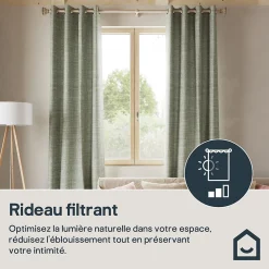 Rideau tamisant à œillets effet tissé Novan vert sauge H.260 x l.140cm GoodHome