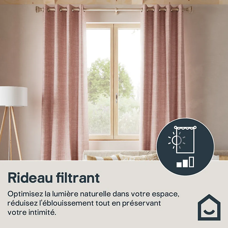 Rideau tamisant à œillets effet tissé Novan rose clair H.260 x l.140cm GoodHome