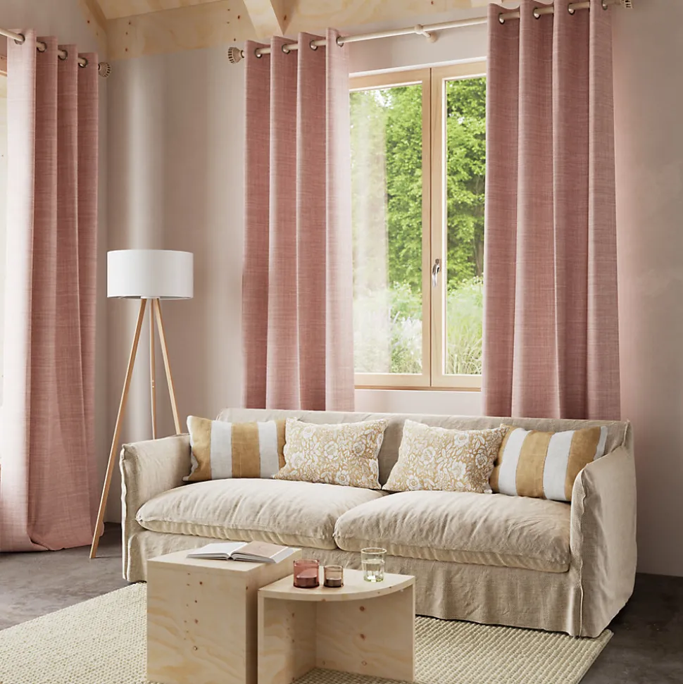 Rideau tamisant à œillets effet tissé Novan rose clair H.260 x l.140cm GoodHome