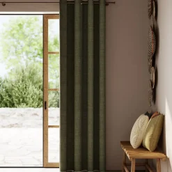 Rideau tamisant à œillets effet tissé Novan vert kaki foncé H.260 x l.140cm GoodHome
