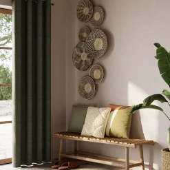 Rideau tamisant à œillets effet tissé Novan vert kaki foncé H.260 x l.140cm GoodHome