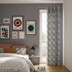 Rideau tamisant à œillets effet flammé Peca imprimé géométrique gris H.260 x l.140cm GoodHome