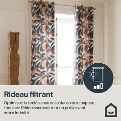 Rideau tamisant à œillets effet jacquard Solana feuillage multicouleurs H.260 x l.140cm GoodHome