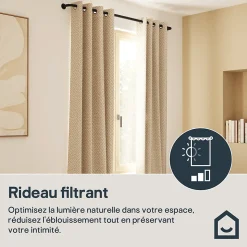 Rideau tamisant à œillets effet jacquard Mafana coton jaune moutarde H.260 x l.140cm GoodHome