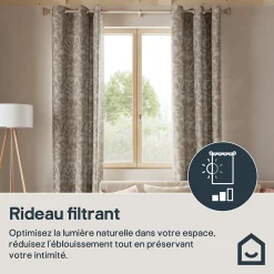 Rideau tamisant à œillets fleuri Batam H.260 x l.140cm beige GoodHome