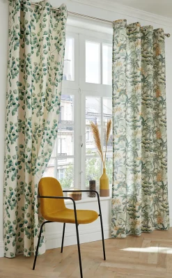Rideau tamisant à œillets fleuri Fosca vert et blanc H.260 x l.140cm Ornami