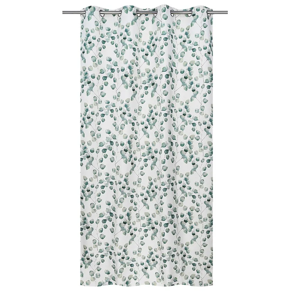 Rideau tamisant à œillets fleuri Fosca vert et blanc H.260 x l.140cm Ornami