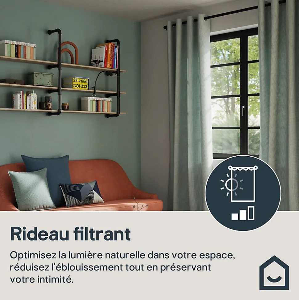 Rideau tamisant à œillets Hiva coton vert clair H.260 x l.140cm GoodHome