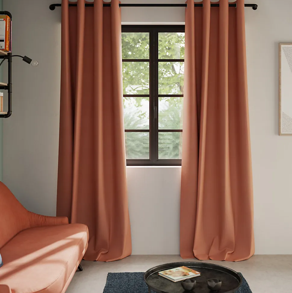 Rideau tamisant à œillets Hiva coton terracotta H.260 x l.140cm GoodHome
