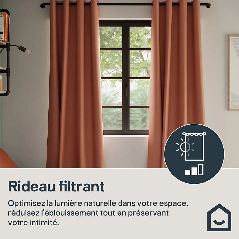 Rideau tamisant à œillets Hiva coton terracotta H.260 x l.140cm GoodHome