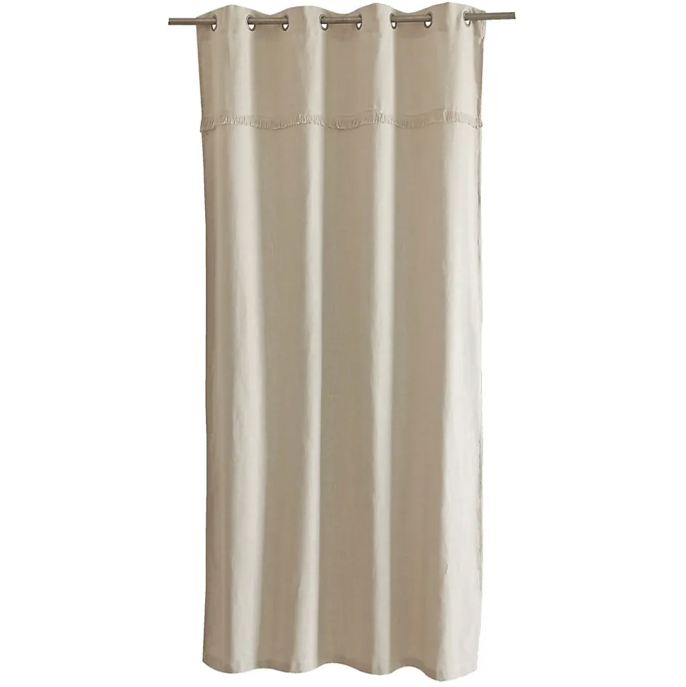 Rideau tamisant à œillets Marley coton uni avec franges beige H.260 x l.140cm Ornami