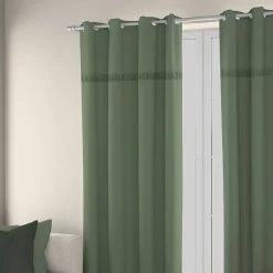 Rideau tamisant à œillets Marley coton uni avec franges vert H.260 x l.140cm Ornami