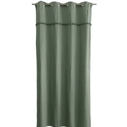 Rideau tamisant à œillets Marley coton uni avec franges vert H.260 x l.140cm Ornami