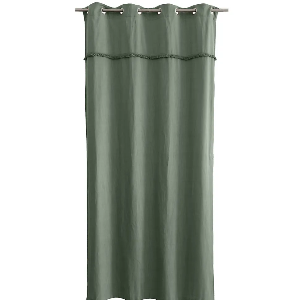 Rideau tamisant à œillets Marley coton uni avec franges vert H.260 x l.140cm Ornami