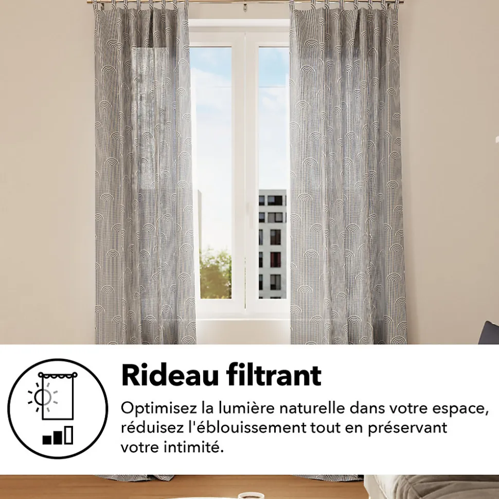 Rideau tamisant à œillets Opp imprimé géométrique gris foncé H.260 x l.140 GoodHome