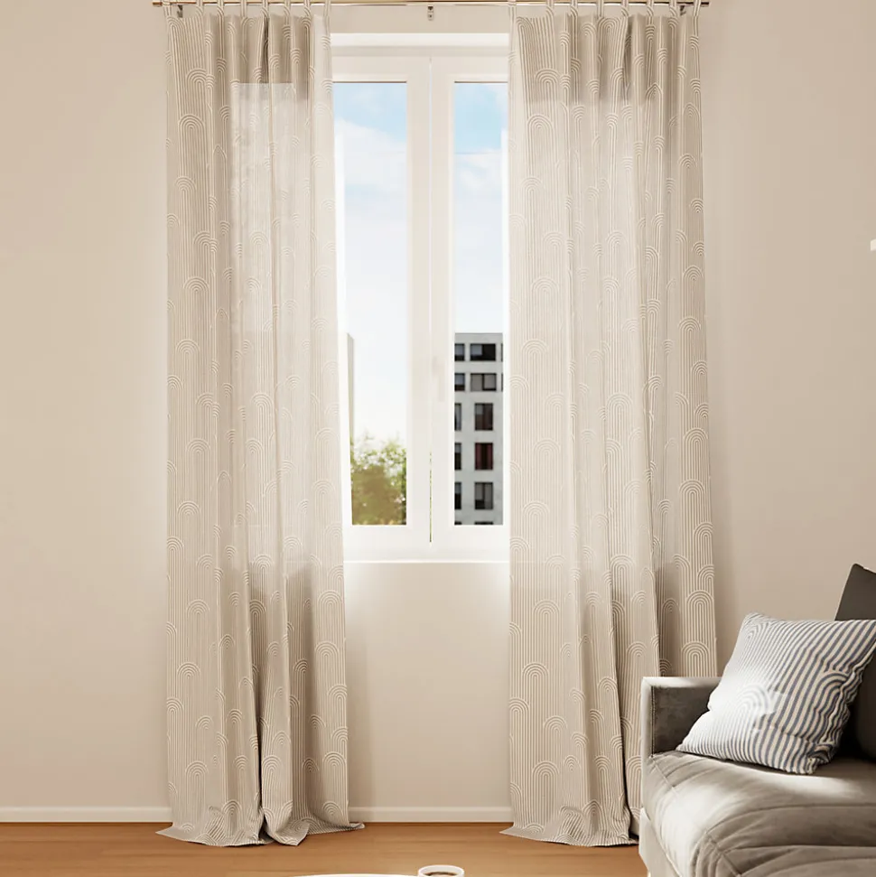 Rideau tamisant à œillets Opp imprimé géométrique beige lin H.260 x l.140 GoodHome