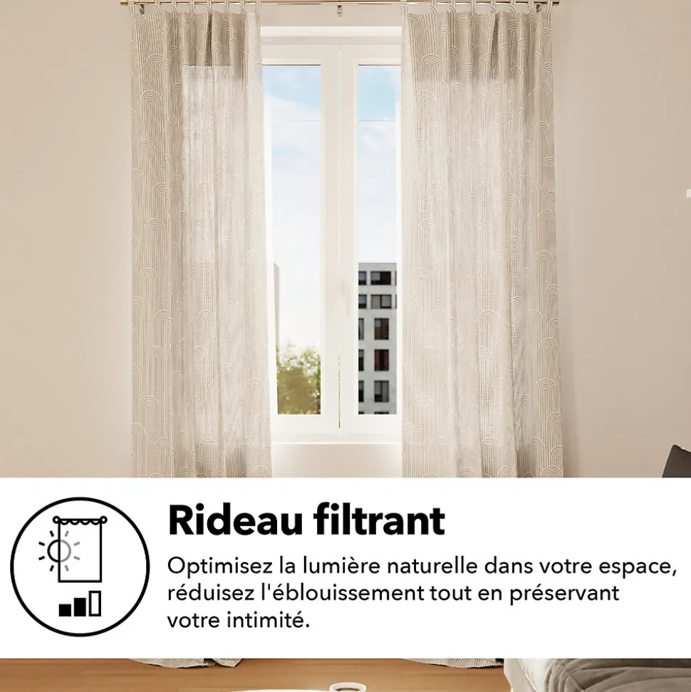 Rideau tamisant à œillets Opp imprimé géométrique beige lin H.260 x l.140 GoodHome