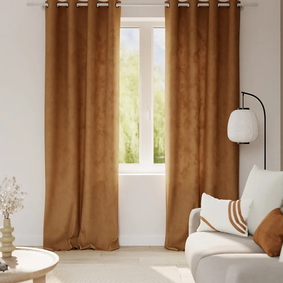 Rideau tamisant à œillets velours côtelé Akola terracotta H.260 x l.140cm GoodHome