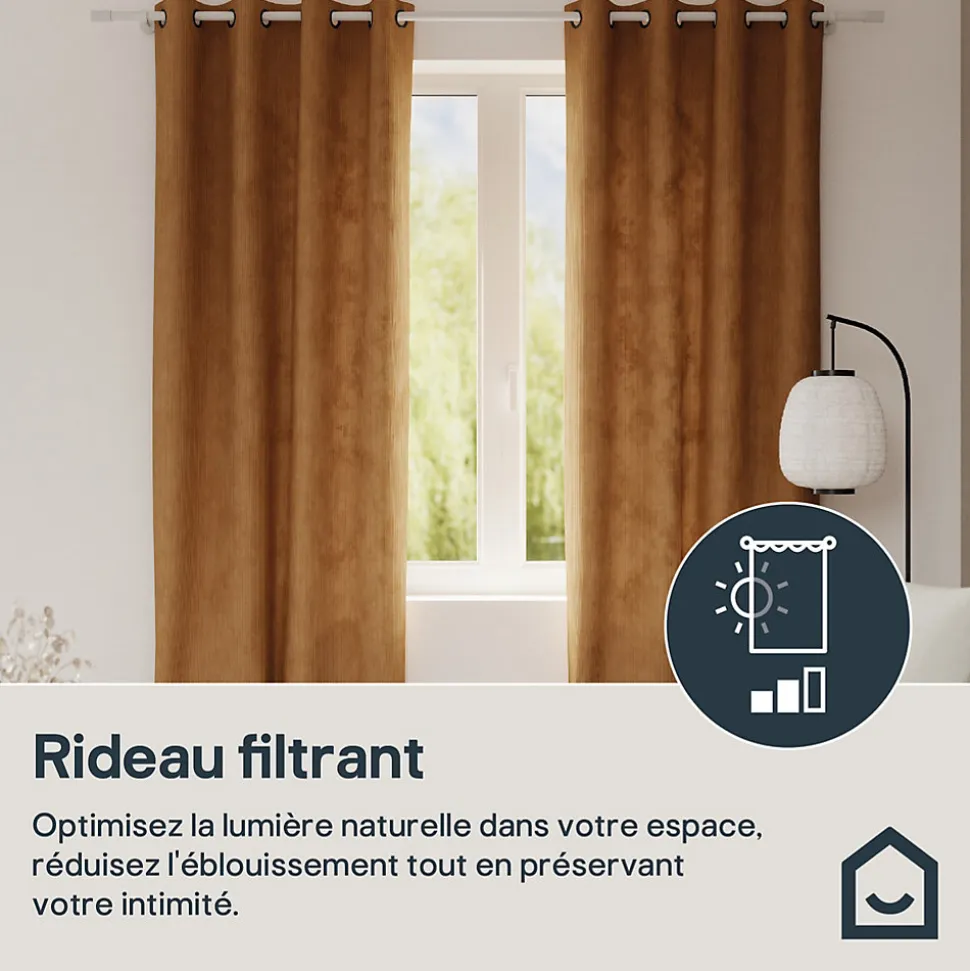Rideau tamisant à œillets velours côtelé Akola terracotta H.260 x l.140cm GoodHome
