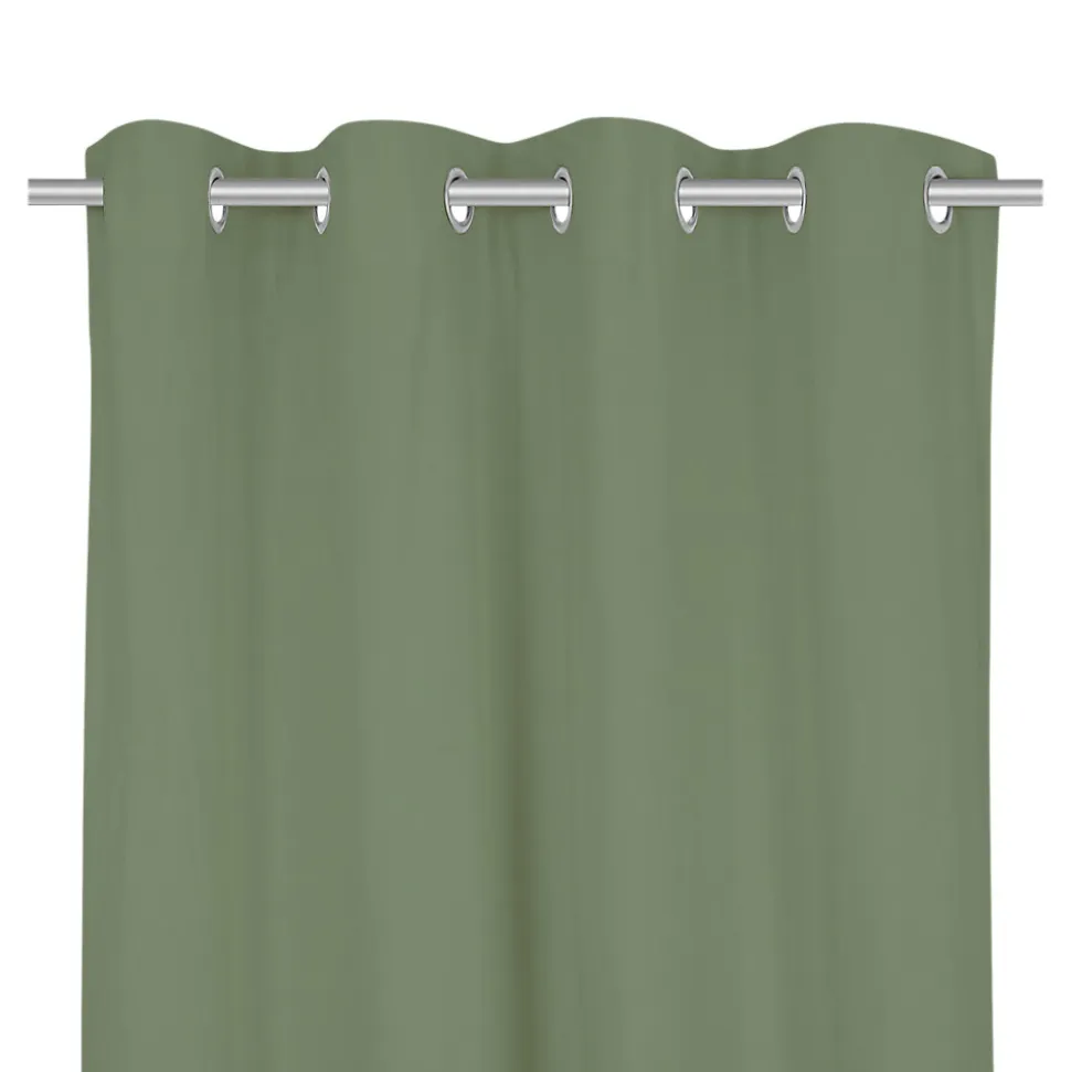 Rideau tamisant à œillets velours côtelé Hiva vert kaki clair H.260 x l.140cm GoodHome