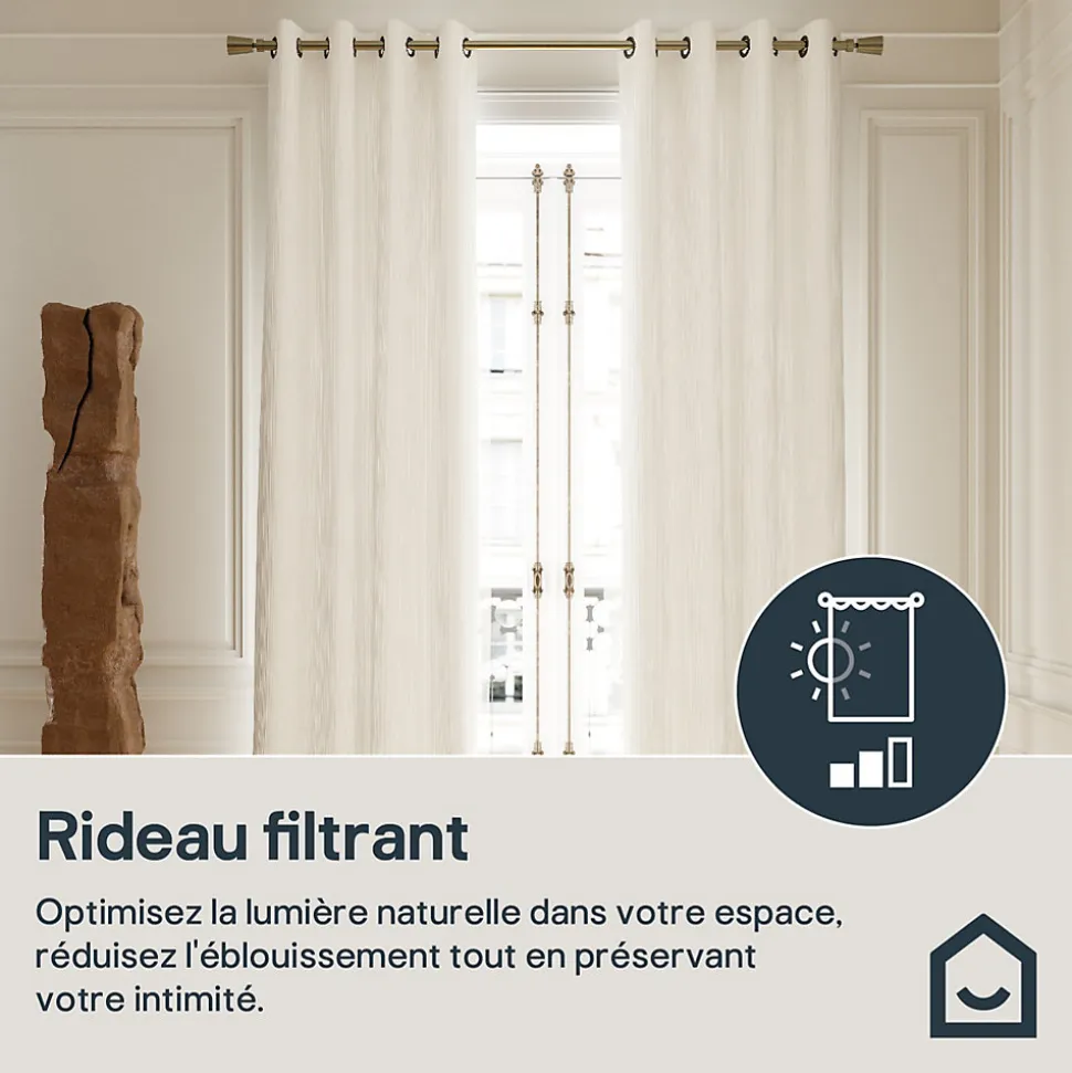 Rideau tamisant à œillets velours côtelé Akola blanc H.260 x l.140cm GoodHome